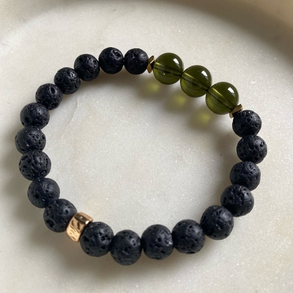 Moldavite and Lava beads women’s bracelet